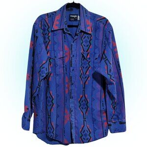 VTG WRANGLER MEN'S COTTON WESTERN SHIRT MADE IN USA EUC SIZE 17 35 XL